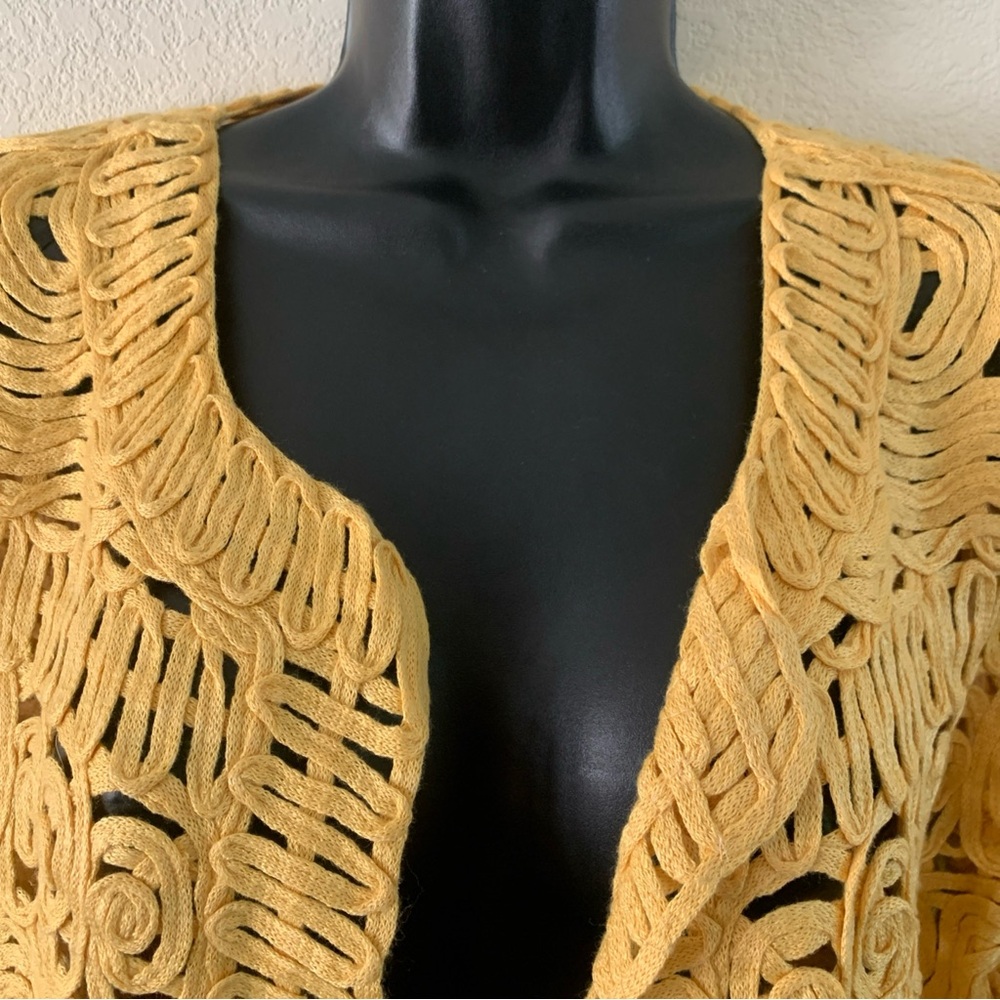 Josie Natori Jacket Size Medium Analyn Soutache Sunshine Yellow Elegant Delicate - Picture 4 of 9